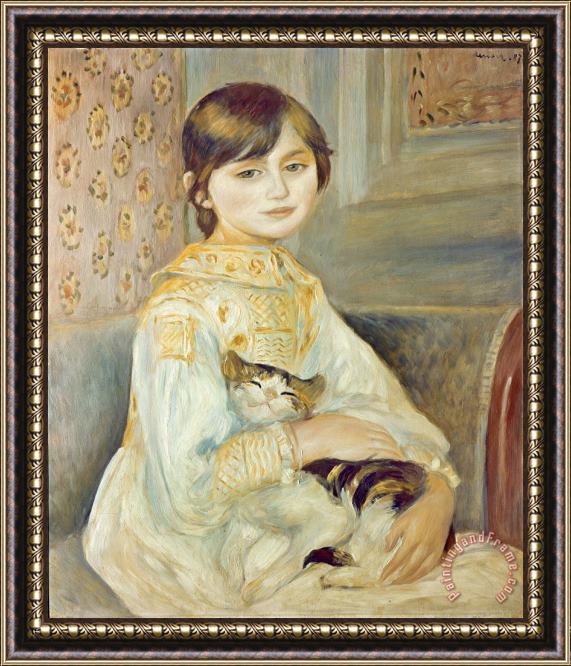 Pierre Auguste Renoir Julie Manet with Cat Framed Painting