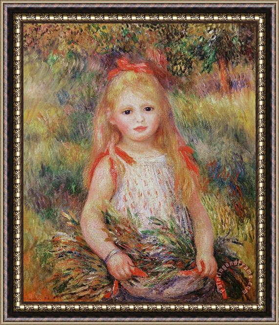 Pierre Auguste Renoir Little Girl Carrying Flowers Framed Print