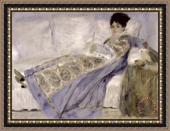 Pierre Auguste Renoir Madame Monet on a Sofa Framed Painting