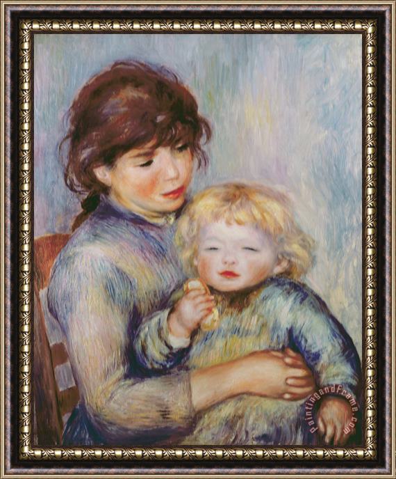 Pierre Auguste Renoir Maternity or Child with a biscuit Framed Painting