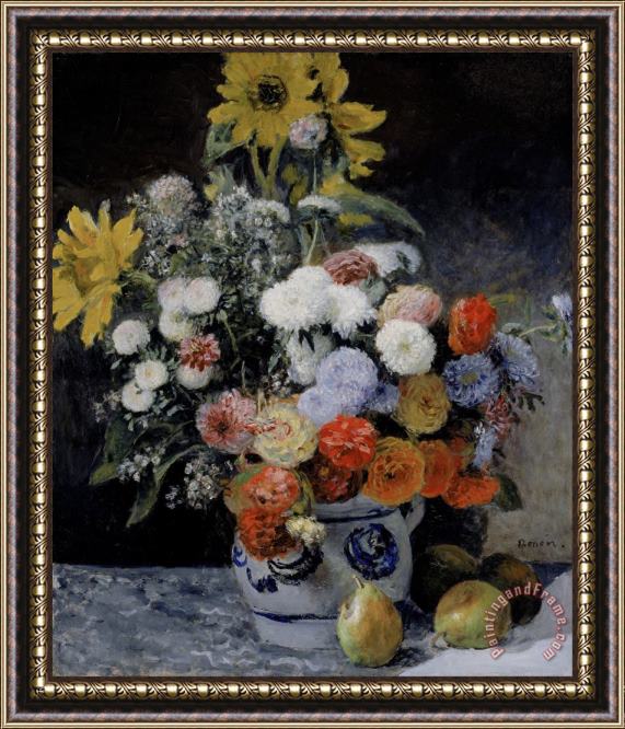Pierre Auguste Renoir Mixed Flowers in an Earthenware Pot Framed Painting