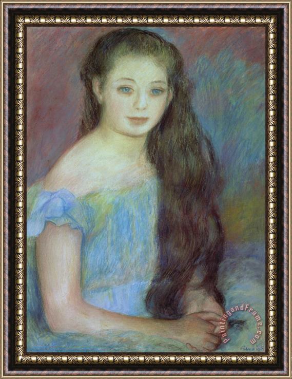 Pierre Auguste Renoir Portrait of a Young Girl with Blue Eyes Framed Painting