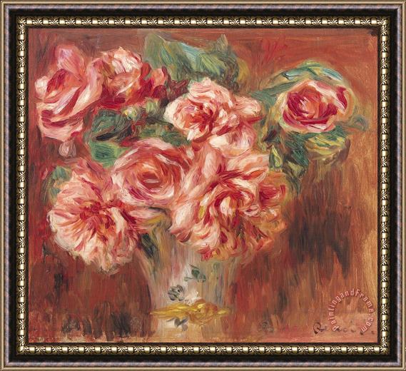 Pierre Auguste Renoir Roses in a Vase Framed Painting