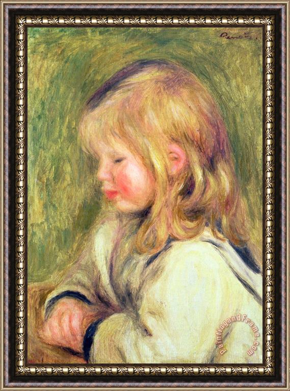 Pierre Auguste Renoir The Child in a White Shirt Reading Framed Print