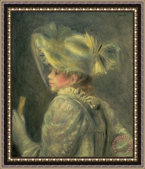 Pierre Auguste Renoir The White Hat Framed Painting