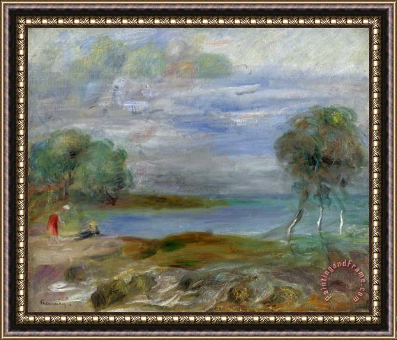 Pierre Auguste Renoir Two People at The Water's Edge Framed Painting