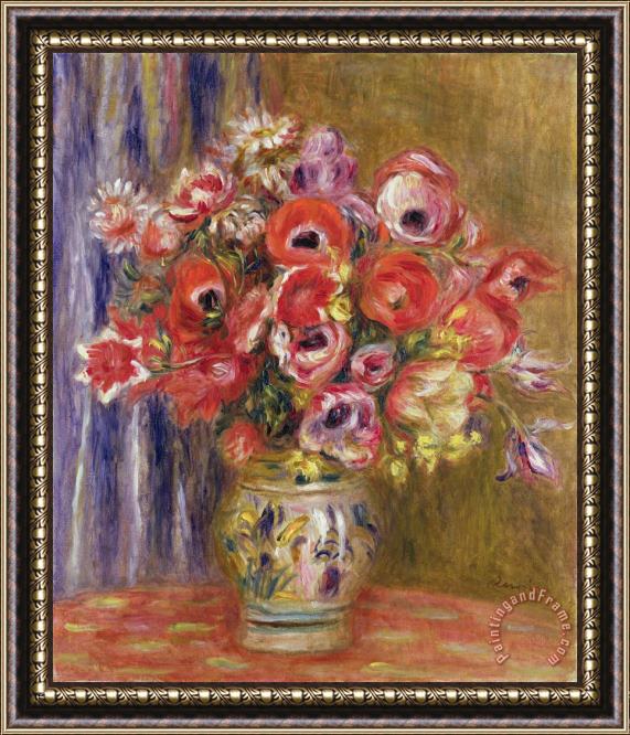 Pierre Auguste Renoir Vase of Tulips And Anemones Framed Painting