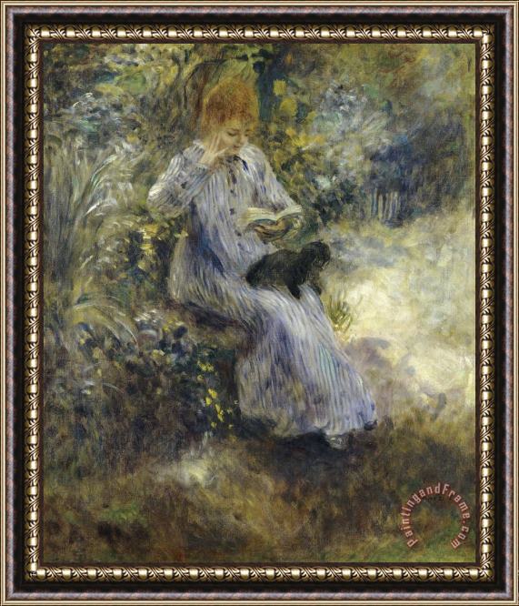 Pierre Auguste Renoir Woman And Black Dog Framed Painting