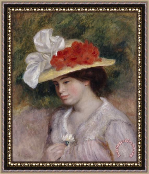 Pierre Auguste Renoir Woman in a Flowered Hat Framed Print