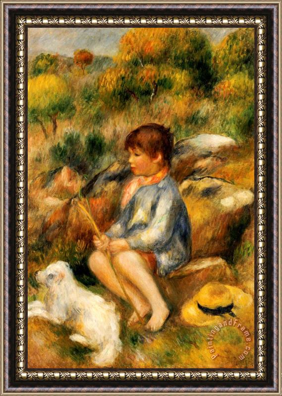Pierre Auguste Renoir Young Boy by a Brook Framed Painting