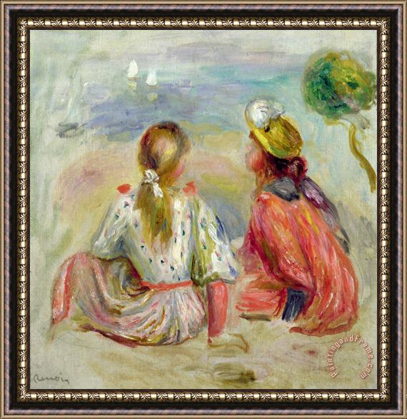 Pierre Auguste Renoir Young Girls on the Beach Framed Painting