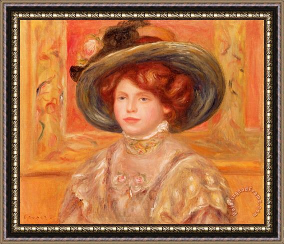 Pierre Auguste Renoir Young Woman in a Blue Hat Framed Painting