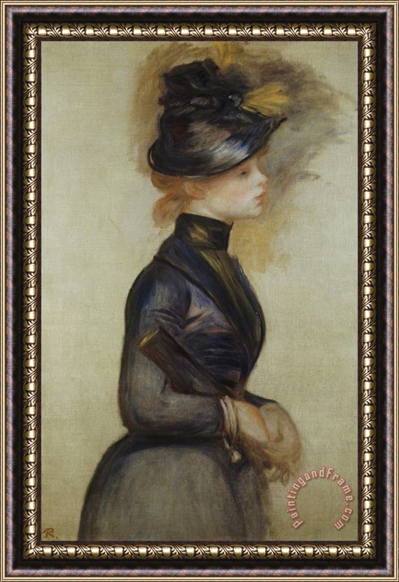 Pierre Auguste Renoir Young Woman in Blue Going to The Conservatory Framed Painting