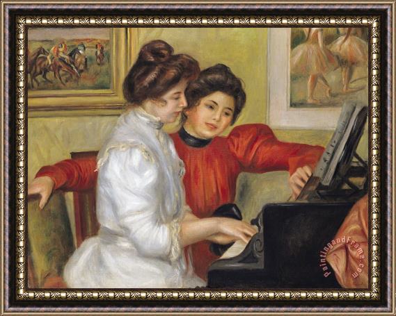 Pierre Auguste Renoir  Yvonne and Christine Lerolle at the piano Framed Painting