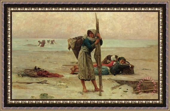 Pierre Celestin Billet Oyster Catching Framed Painting