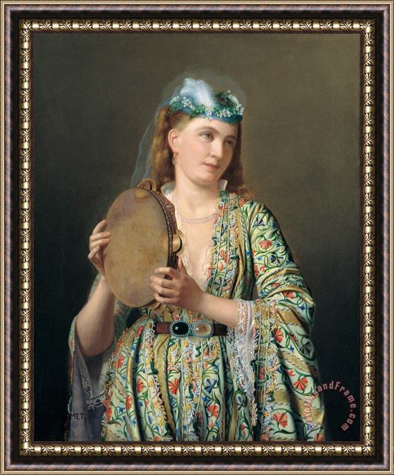 Pierre Desire Guillemet Portrait of a Lady of The Court Playing The Tambourine Framed Print