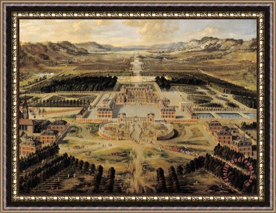 Pierre Patel I Perspective View of The Chateau, Gardens And Park of Versailles Seen From The Avenue De Paris Framed Painting