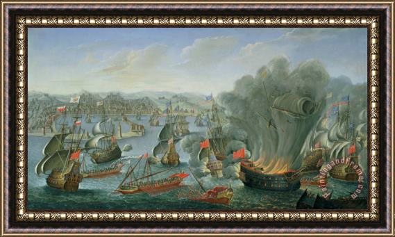 Pierre Puget Naval Battle with the Spanish Fleet Framed Print