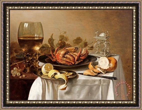 Pieter Claesz A Still Life with a Roemer, a Crab And a Peeled Lemon Framed Print