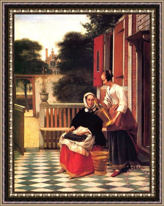 Pieter de Hooch A Mistress And Her Servant Framed Painting