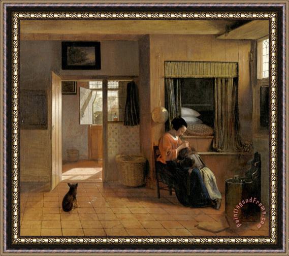 Pieter de Hooch A Mother Delousing Her Child's Hair, Known As 'a Mother's Duty' Framed Painting