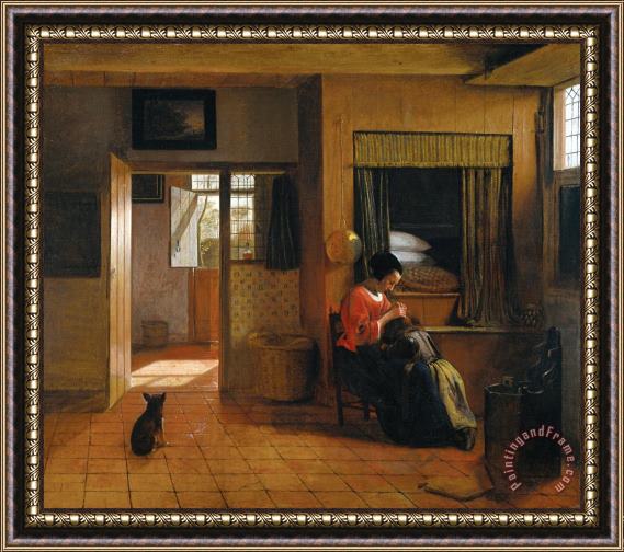Pieter de Hooch Binnenkamer Met Een Moeder Die Het Haar Van Haar Kind Reinigt, Bekend Als 'moedertaak' Framed Print