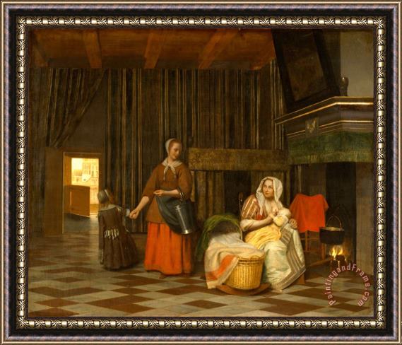 Pieter de Hooch Woman And Child with Serving Maid Framed Print