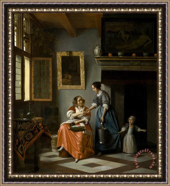 Pieter de Hooch Woman Giving Money to a Servant Framed Painting