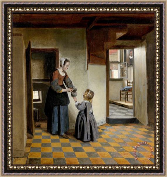 Pieter de Hooch Woman with a Child in a Pantry Framed Painting