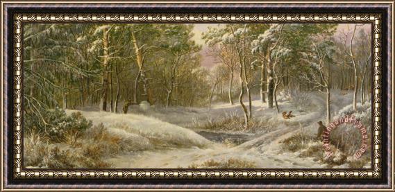 Pieter Gerardus van Sportsmen In A Winter Forest Framed Painting