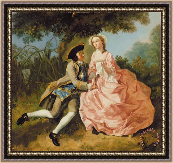 Pieter Jan van Reysschoot Lovers in a landscape Framed Painting