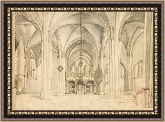 Pieter Jansz Saenredam Schip En Koor Van De Sint Cunerakerk Te Rhenen, Van West Naar Oost Framed Painting