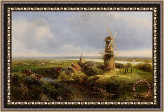 Pieter Lodewijk Francisco Kluyver A Windmill in an Extensive Landscape Framed Painting