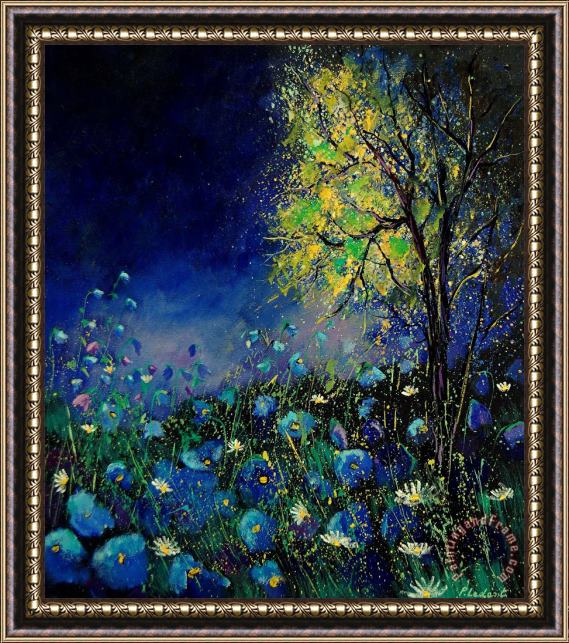 Pol Ledent Blue poppies and diasies 67 Framed Painting