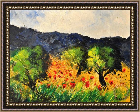 Pol Ledent Olive trees and poppies Framed Print