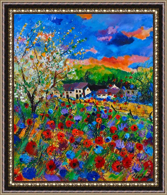 Pol Ledent Poppies in Sorinnes Framed Painting