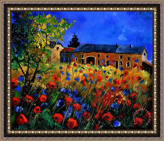 Pol Ledent Red poppies in Houroy Framed Painting