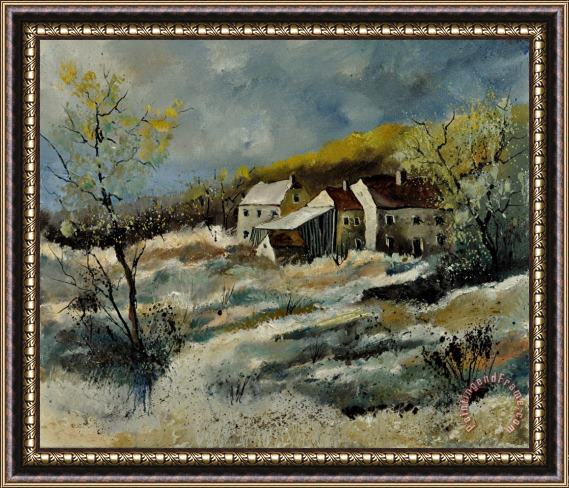 Pol Ledent Remote houses in the ardennes Framed Painting