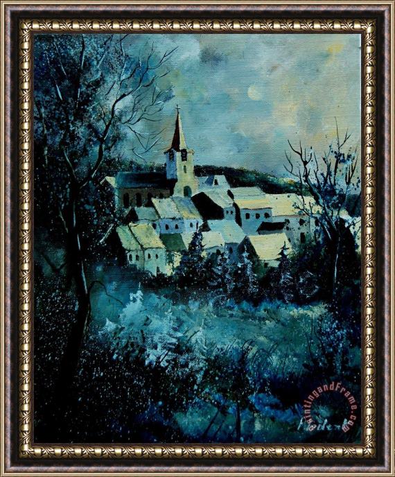 Pol Ledent Village in winter Framed Painting