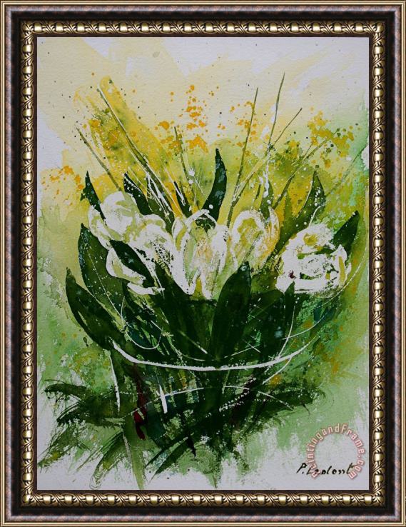 Pol Ledent Watercolor Tulips Framed Painting