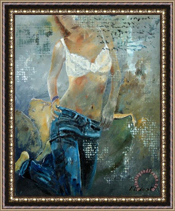 Pol Ledent Young girl in jeans Framed Painting