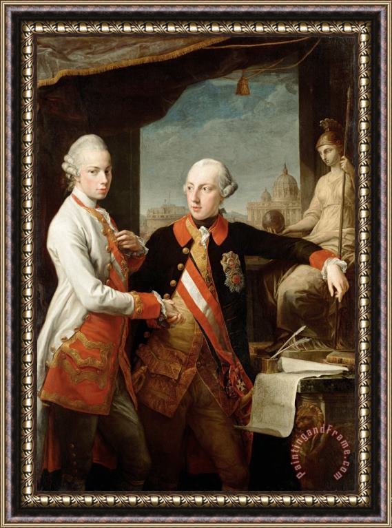 Pompeo Batoni Emperor Joseph II (1741 1790) with Grand Duke Pietro Leopoldo of Tuscany Framed Painting