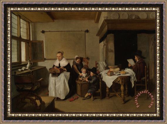 Quiringh Gerritsz. Van Brekelenkam A Domestic Interior with a Family Framed Painting