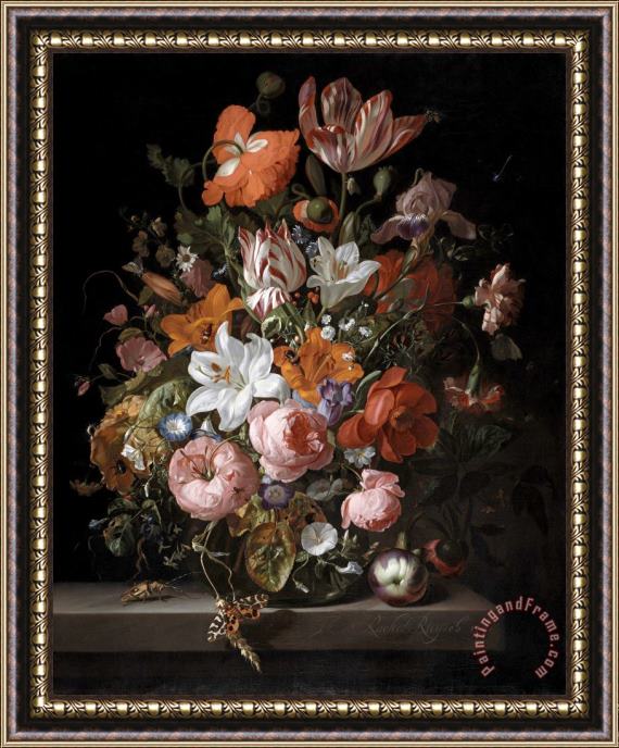 Rachel Ruysch Flowers in a Glass Vase Framed Painting