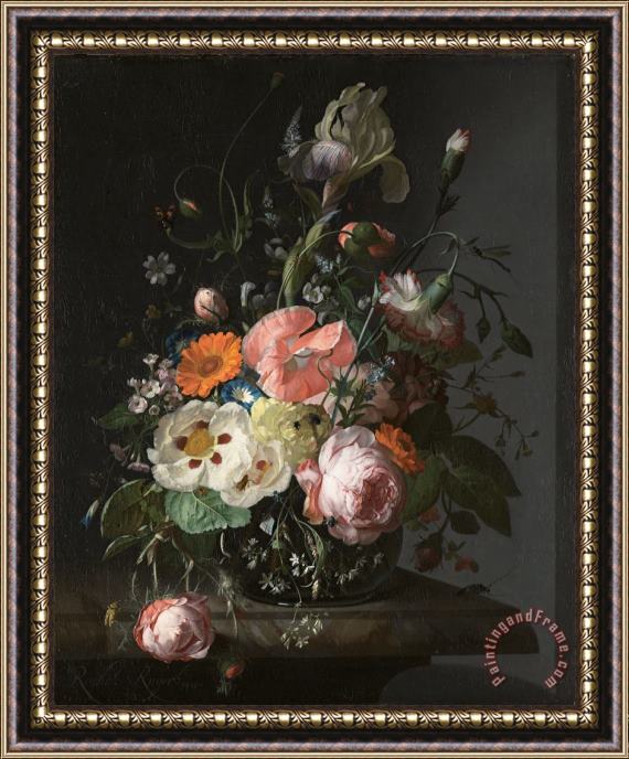 Rachel Ruysch Still Life with Flowers on a Marble Tabletop 2 Framed Print