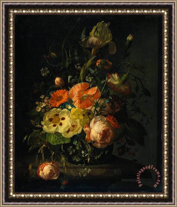 Rachel Ruysch Still Life with Flowers on a Marble Tabletop Framed Print