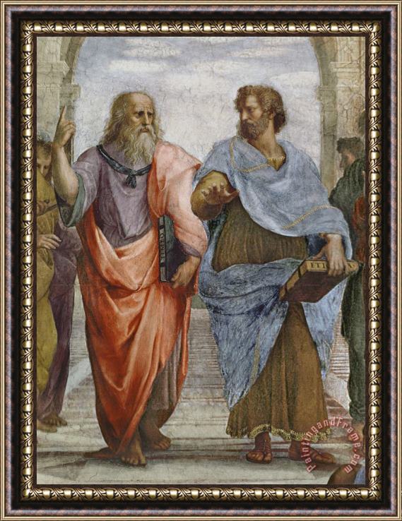 Raffaello Sanzio of Urbino Aristotle And Plato Detail Of School Of Athens Framed Print