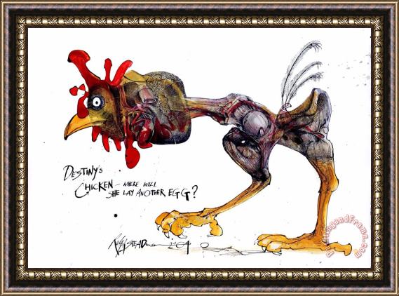 Ralph Steadman Destiny's Chicken, Where Will She Lay Another Egg, 2004 Framed Painting
