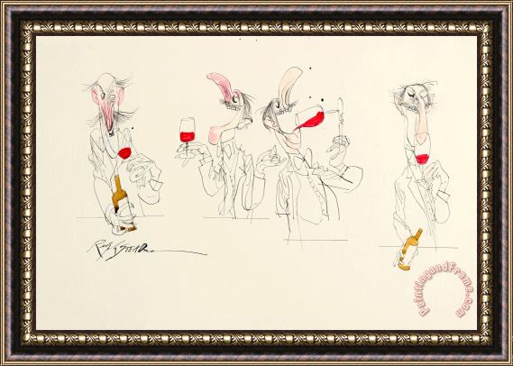 Ralph Steadman Four Wine Tasters Framed Painting