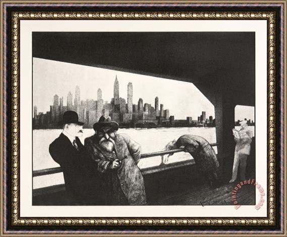 Ralph Steadman Freud, Jung And Ferenczi Arriving in New York, 1979 Framed Print